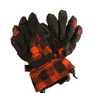 Men's Gore-Tex Burton Snowboard Winter Gloves Medium Red Plaid Snow Waterproof